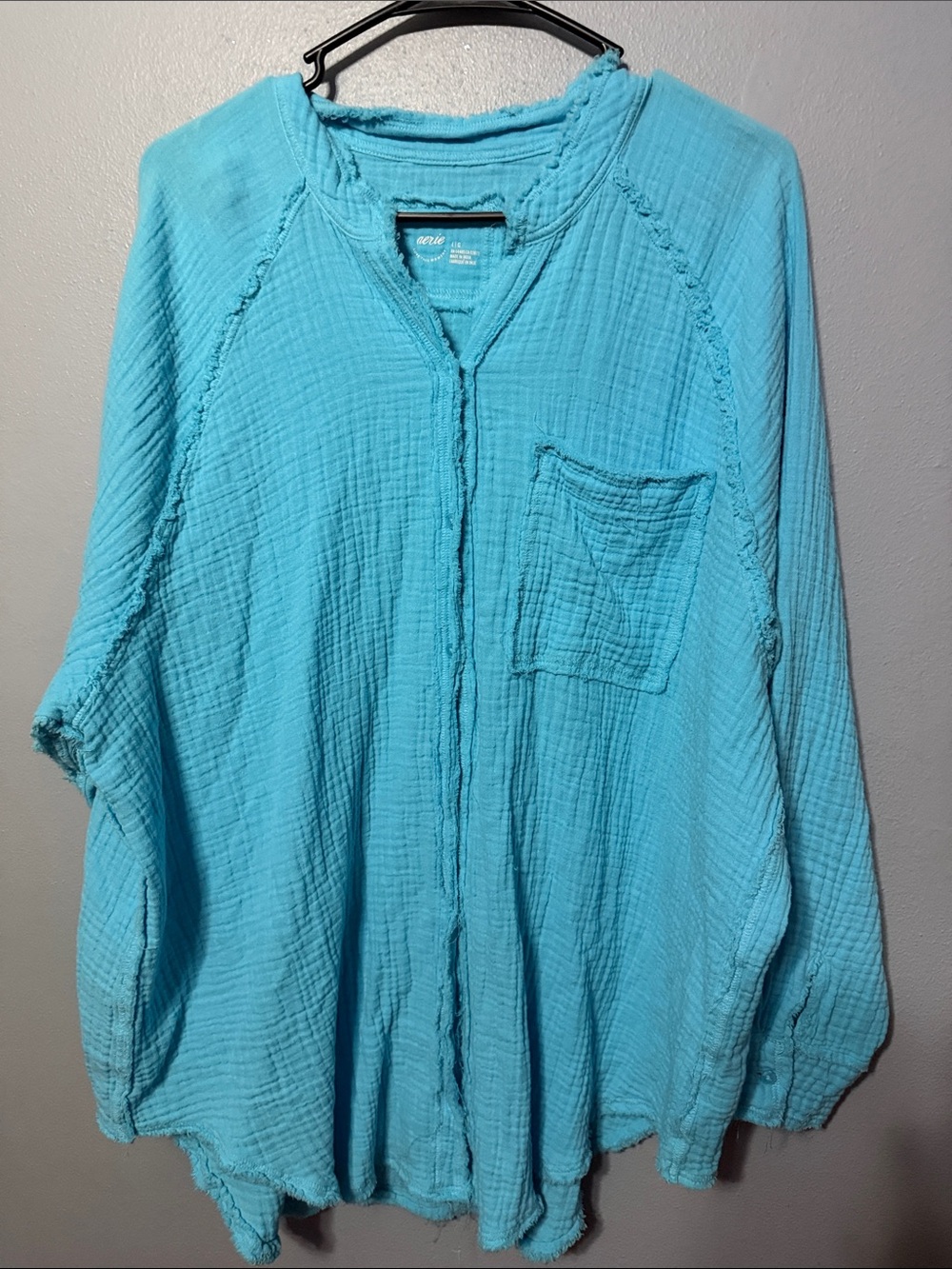 aerie Turquoise Gauze Pocket Tunic